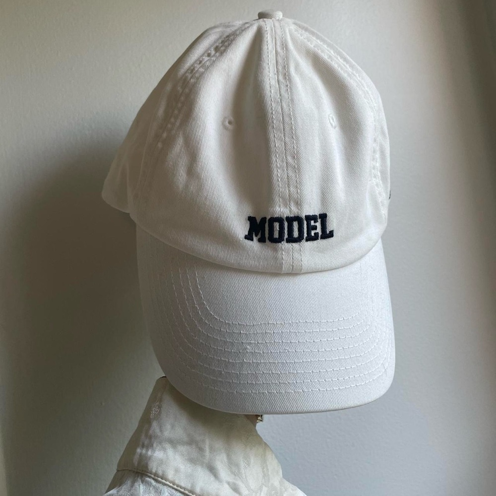 🤍 SMFK • Model White Baseball Hat w navy embroidery - Picture 8 of 14